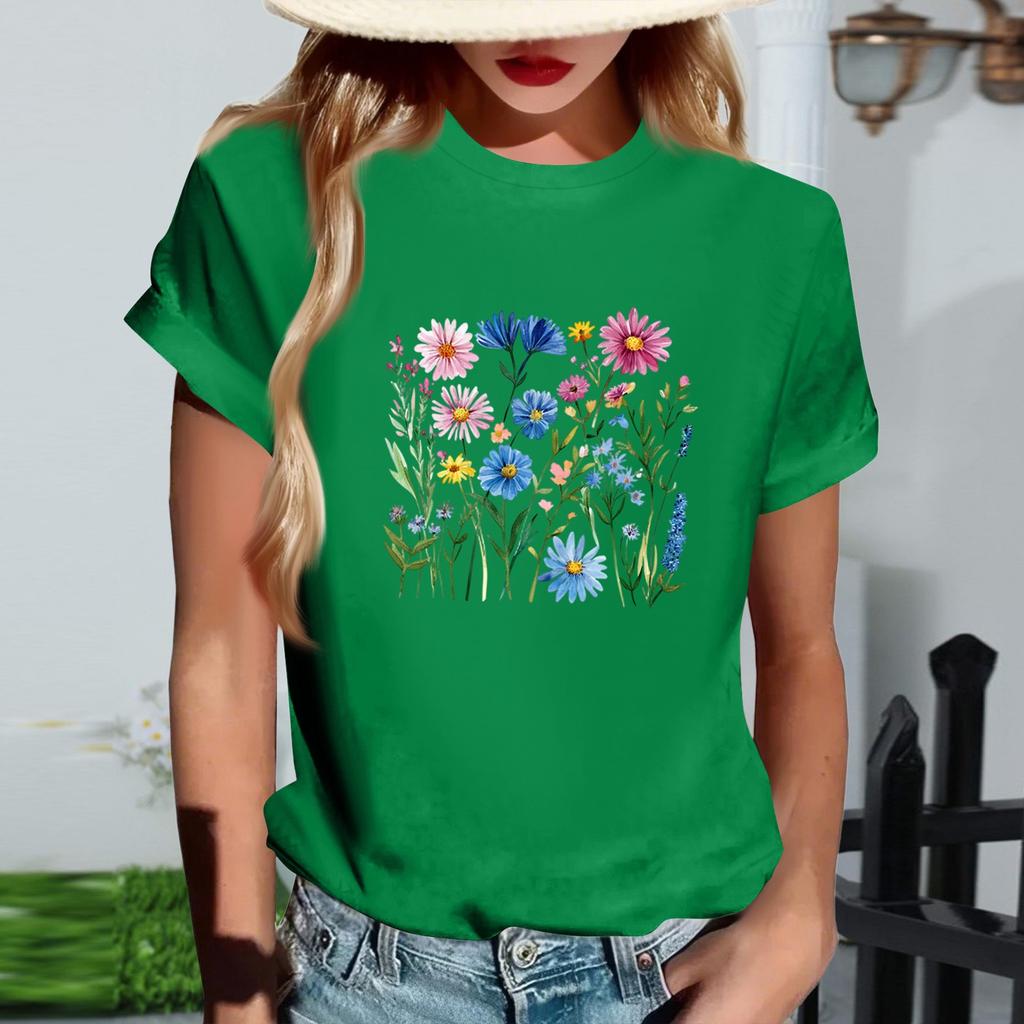Damernas Mode Rundhalsad Casual Retrotryck Kortärmad T-shirt Topp