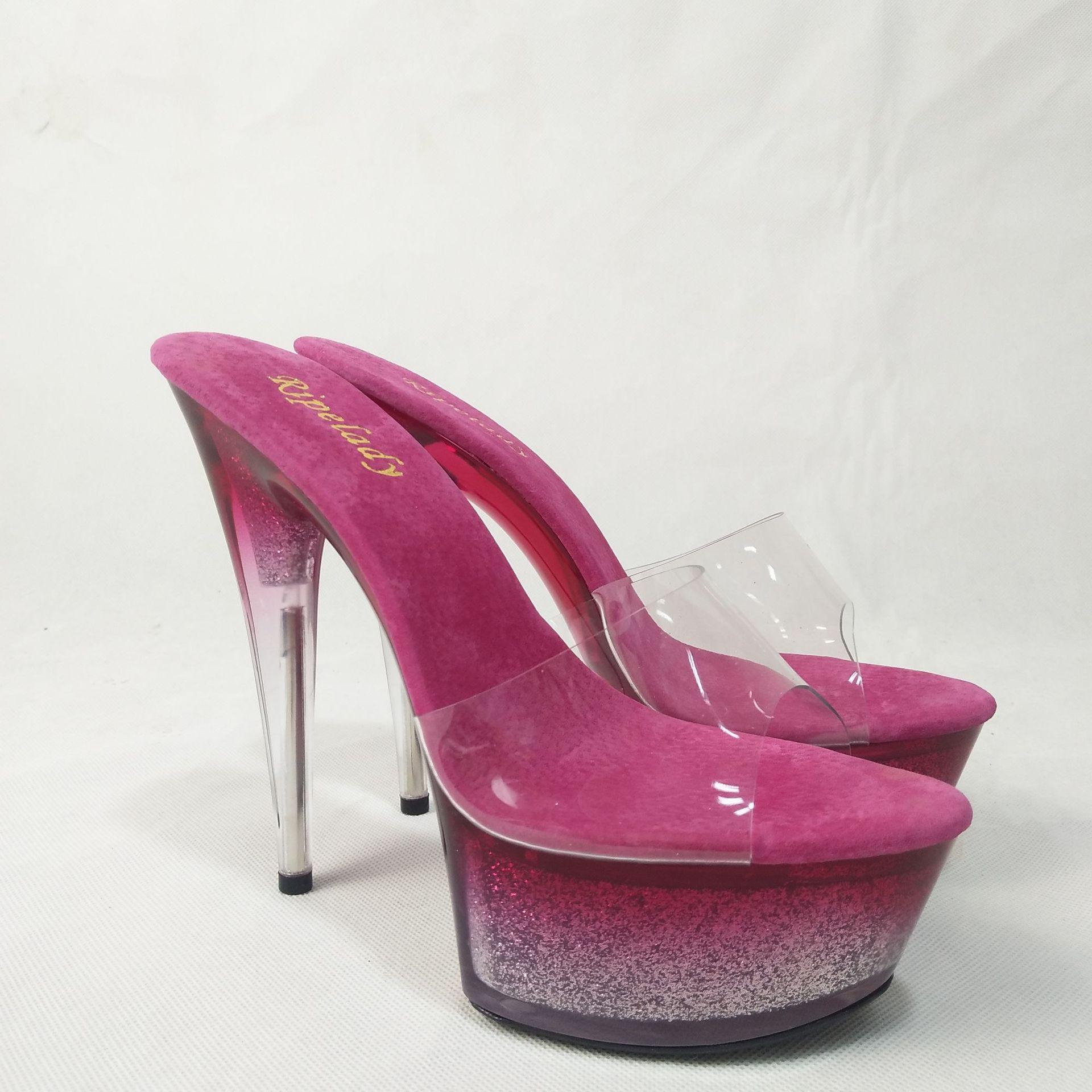 

Женские танцевальные тапочки с кристаллами, сандалии 15 см с градиентом, модель для подиума, на высоком каблуке, сценическая обувь для танцев на пилоне, для ночного клуба, танцевальная обувь YKC 44 красный