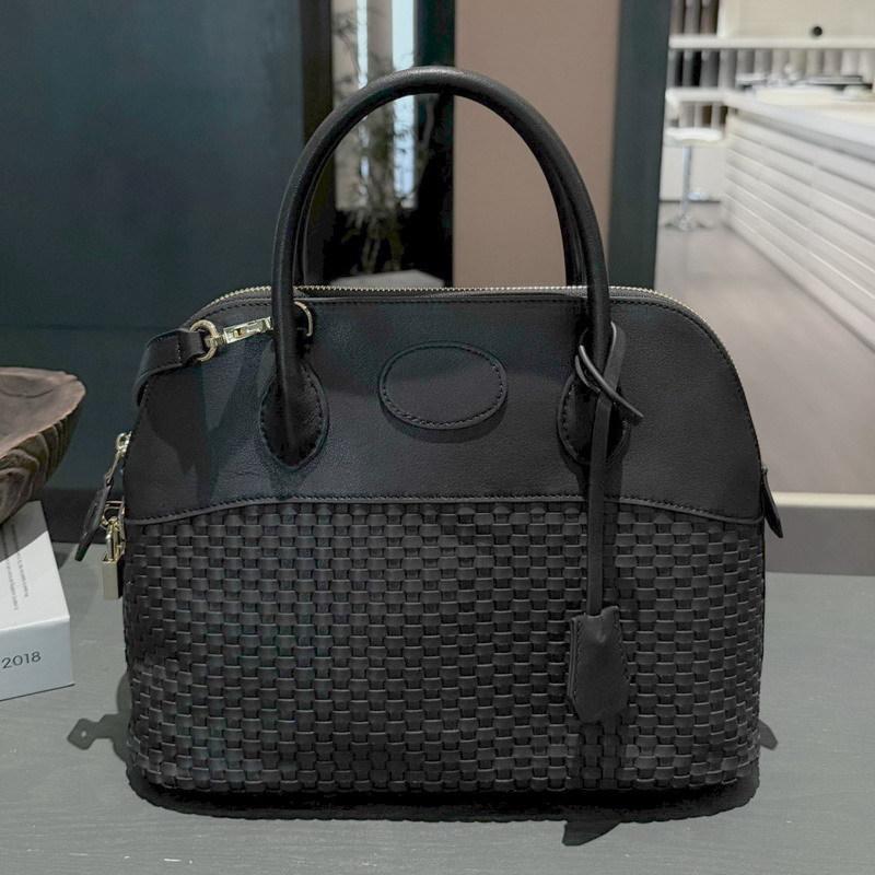 New leather first layer cowhide bowling bag shell bag woven bag shoulder crossbody handbag women s bag 30cm*12cm*23cm