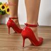 Fashion Aphixta Silver Belt Buckle High 10cm Stiletto Heels Pumps Red Women Shoes Pointed Toe Party Pumps Super Big Size 48 49 50