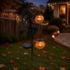 Unique Halloween Yard Lights Solar Powered Witch Pumpkin Ground Stake Light, Metal Broom Moon Party Lawn Decor Statue Outdoor Sculpture for