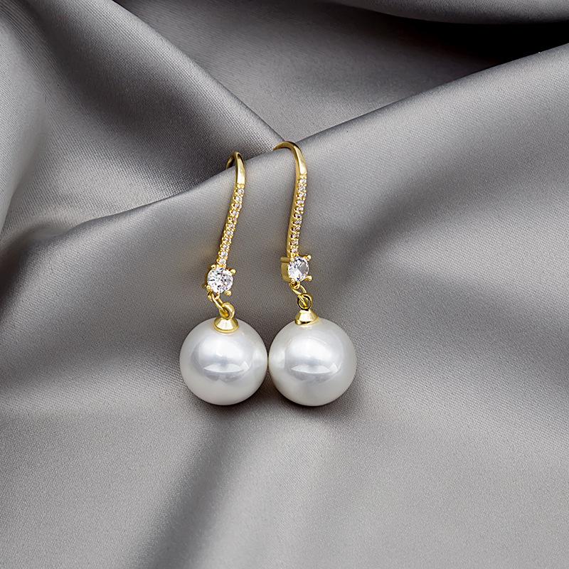 Korean Zirconia Pearl Tassel Dangle Earrings with Rhinestones - Elegant and Simple