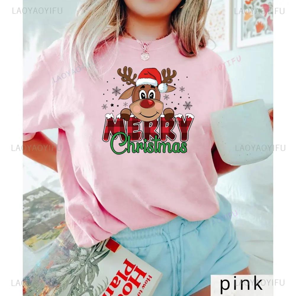 Merry Christmas Moose Graphics T-shirt Women Christmas Shirts Funny Christma Tops Fashion Harajuku Kawaii T-shirt Y2K Clothing
