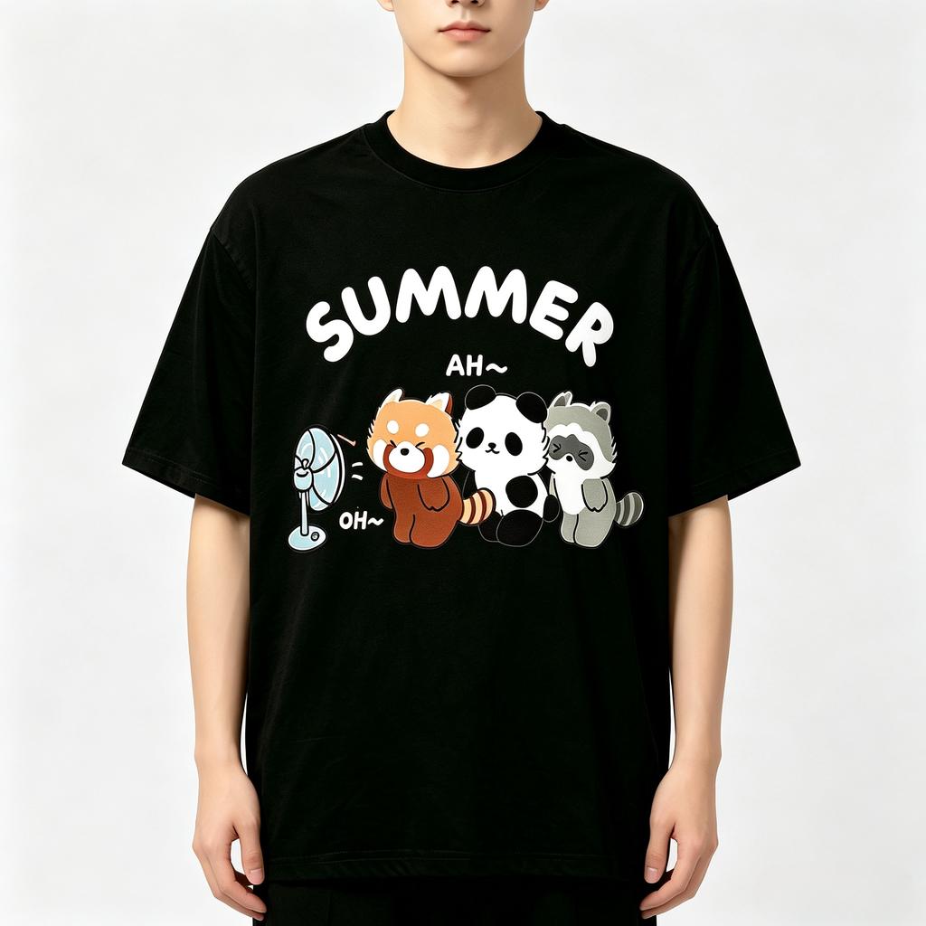Kawaii Summer Cartoon Animals Graphic Tshirt Unisex Red Panda Panda Raccoon Print Loose Short Sleeve Modal Cotton Casual Tops