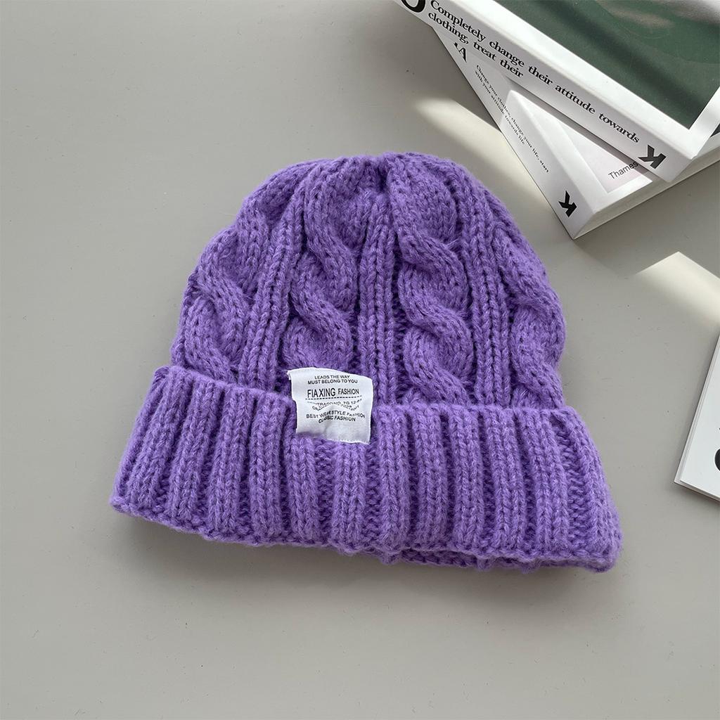 Knitted hat, candy color, white label twist wool hat, autumn and winter warm bag head hat, women's trendy cold hat, men's