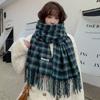 Zhang Ruonan dark green plaid scarf women's winter warm versatile thickened warm shawl dual-purpose scarf