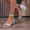 Fashion Summer Thick High Heels Women Sandals Round Toe Hollow Fashion Women's Shoes Solid Color Ankle Buckle Female Dress Heeled Sandal