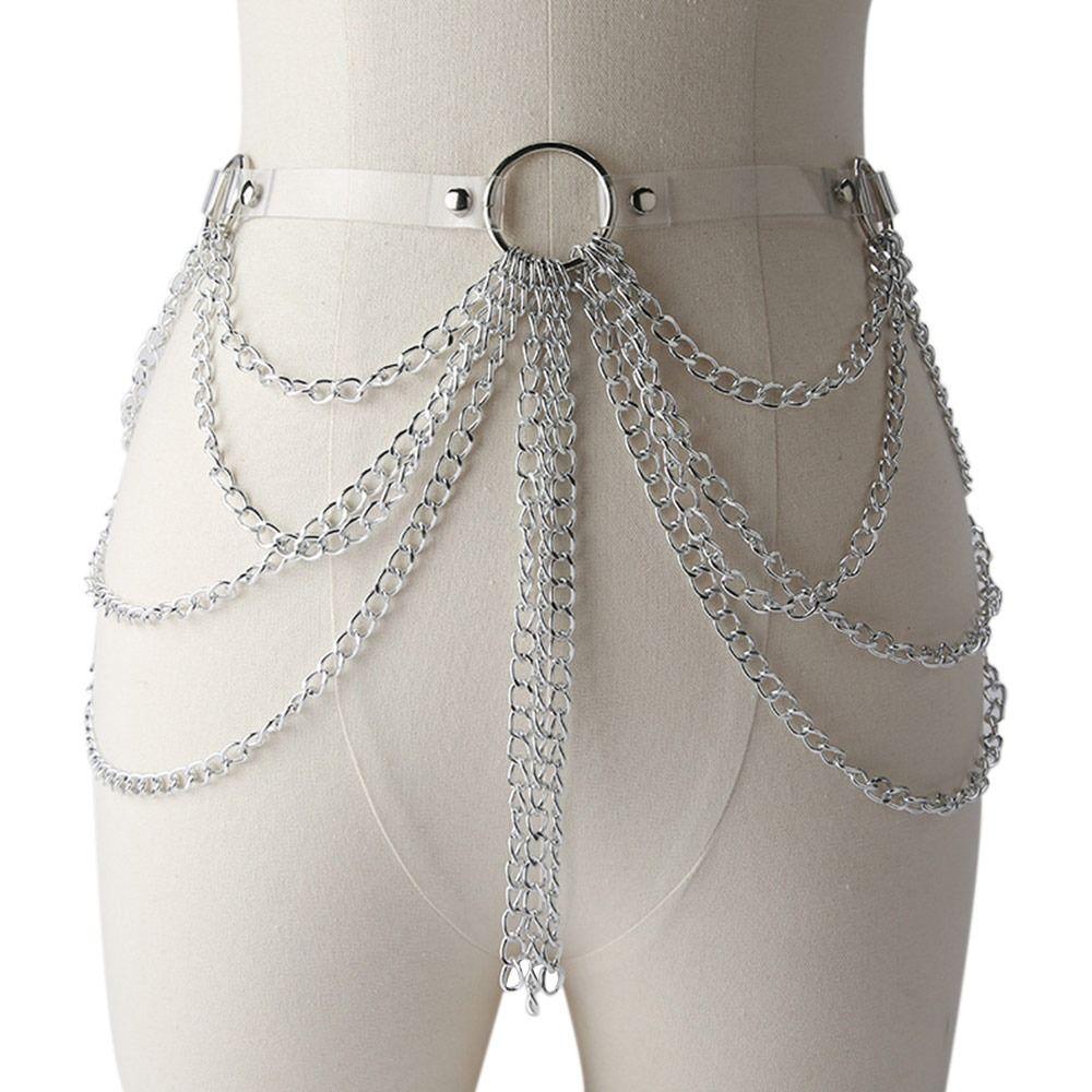 Multilayered Trendy Waist Band Slimming Cummerbands Tassel Pendant Waistband Metal Chain Belt