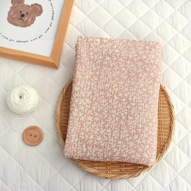 135X100Cm Soft Willow Leaf White Shadow Baby Cotton Double Layer Gauze Warm Crepe Fabric Children's Pajamas Sewing Cloth