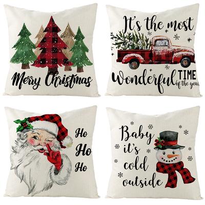 Christmas Pillowcase Christmas Oil Painting Set Photo Linen Home Cushion Cover