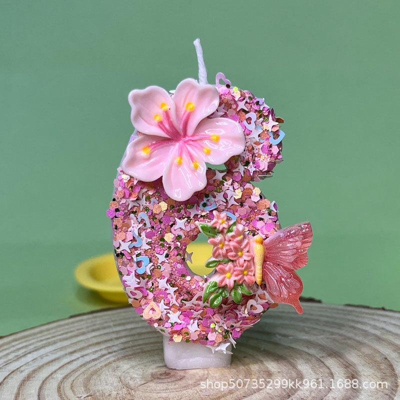 Flower Butterfly Number Candle, Birthday Topper Decoration for Party Celebration
