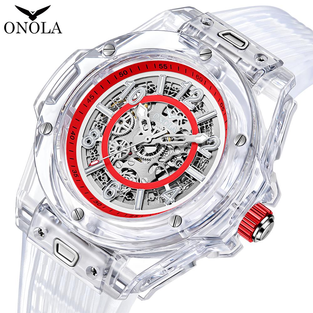 ONOLA ON3836 Fashion Luxury Hollow Automatic Mechanical Watch Women Waterproof Transparent Case Watch for Men Montres Pour Homme