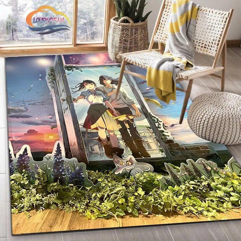 Latest Animated Suzume Anime Carpet 3D Printing Decorative Floor Mat for Children and Girls Living Room Bedroom Sofa Area Rug