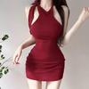 Korean Dongdaemun Halter Tie-Up Bodycon Mini Dress