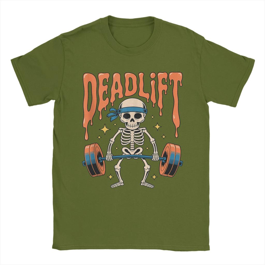Streetwear T-Shirt Beach Funny Skeleton Deadlift Halloween Gym Workout Trendy T-Shirts Cotton Tshirt Man Y2K Retro Design Tops