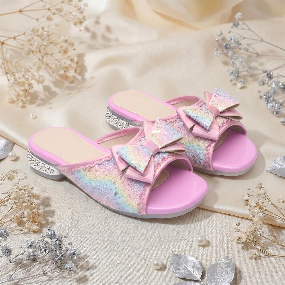 Girls  Sequin Gradient Princess Sandals – Soft Sole, Non-Slip, Open-Toe Mules 28