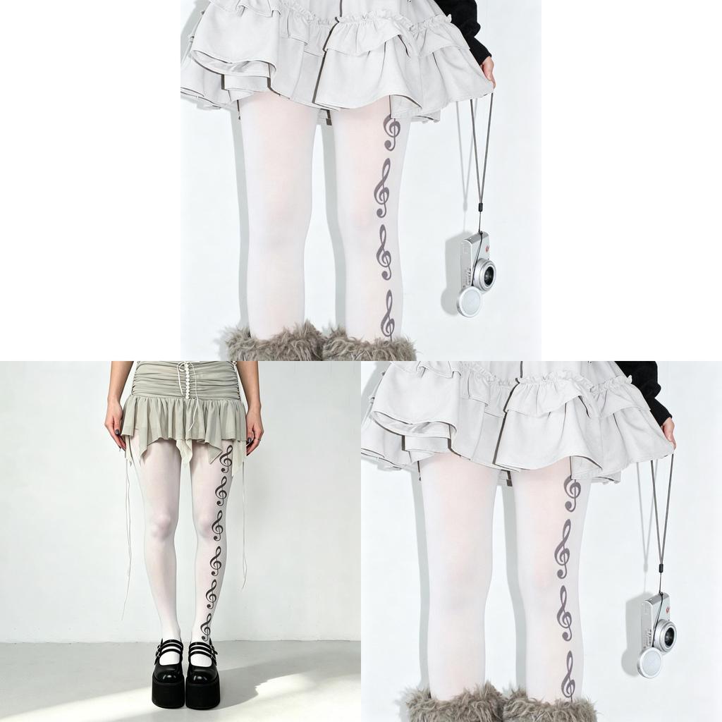 Y2k Girl Music Note Leggings With Stretchy Nylon Fabric For Street Style And Teen Fashion