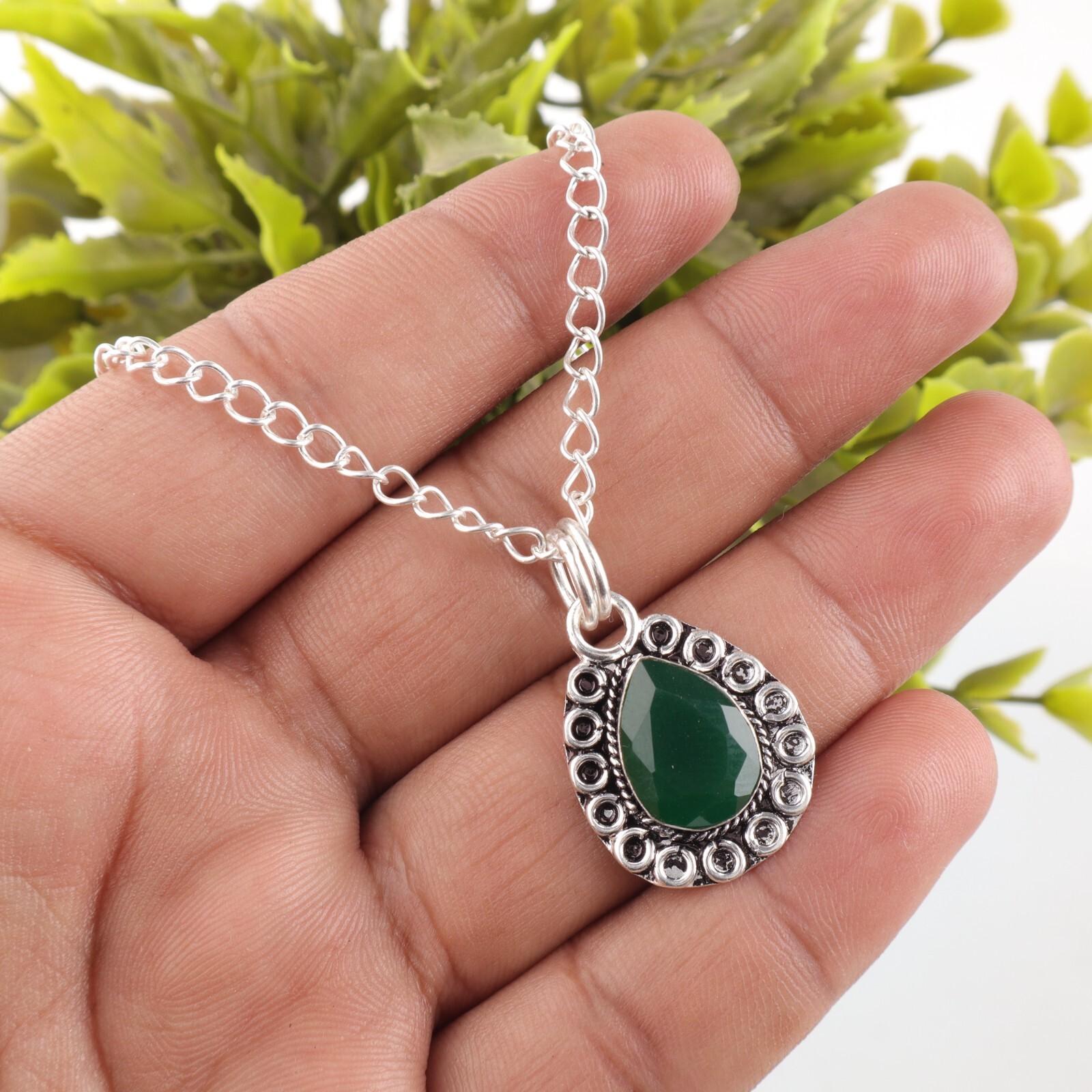 

Pear Natural Green Onyx 925 Silver Sisters Gift Ethnic Engagement New Pendant PP-26-16