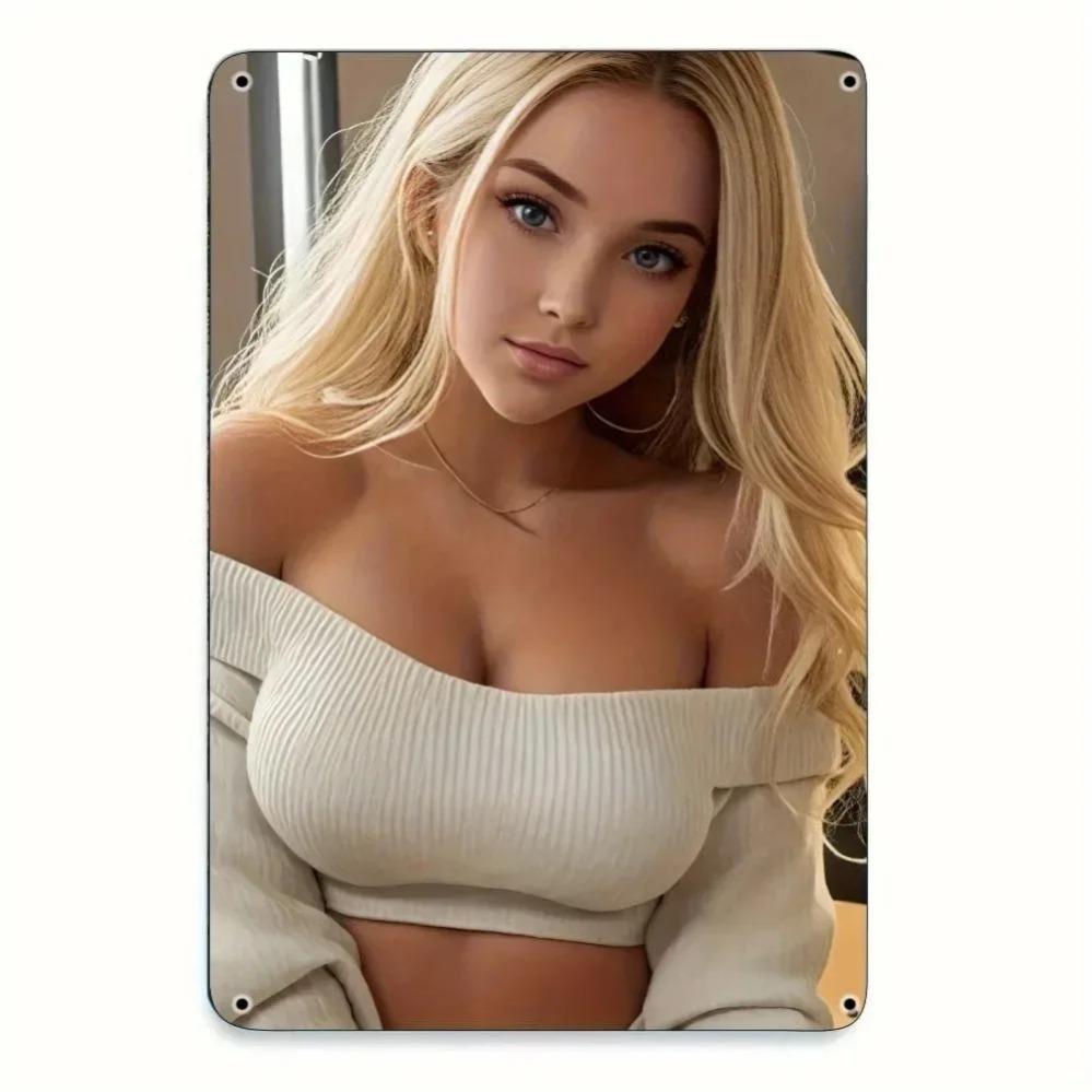 

Elegant Blonde Woman Metal Wall Art Modern Industrial Decor 2D Waterproof Iron Painting Home Bar Cafe Wall Hanging 20x30cm білий