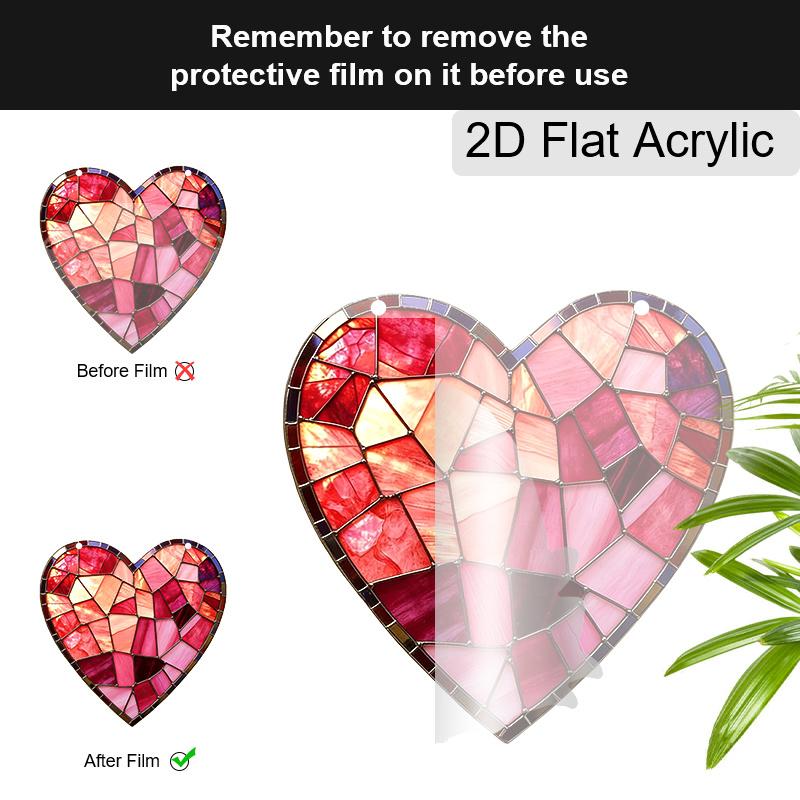 Acrylic Stained Glass Style Heart Suncatcher, 2D Flat Acrylic Window Hanging Ornament for Valentine's Day & Love Themed Gifts