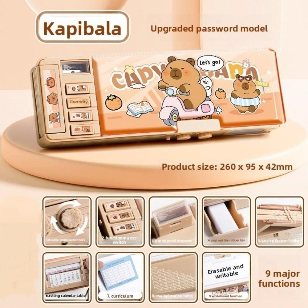 Multifunctional Capybara Pencil Case Cartoon Double Layer Pen Box  Students