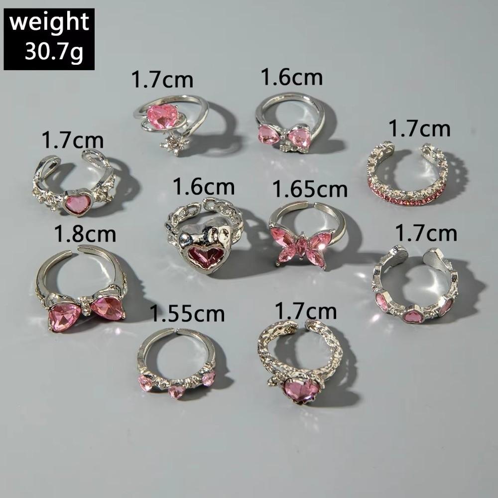 10Pcs/Set Bow Design Heart Butterfly Rings Gold Silver Color Mix Style Rings Korean Style