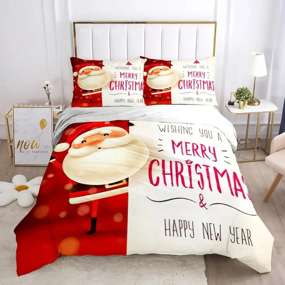 Chirstmas Påslakan Barns sovrum 3D Tecknad Merry Chirstmas Enkelsängset Polyester Jultomten Gott Nytt År påslakan