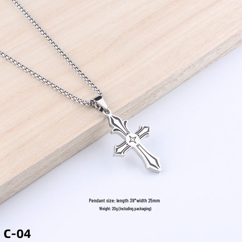 Colier Unisex cu Pandantiv Cruce Stil Hip-Hop - Accesoriu Bijuterie din Oțel Inoxidabil