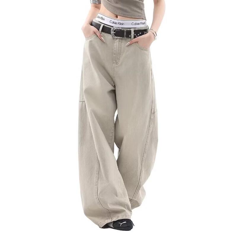 ICH MODE Washed Retro Straight Wide-Leg Jeans for Women