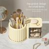 360° Rotating Makeup Brush Holder 2 Drawers Multiple Compartments Desk Organizer Large Capacity Simple Design Storage Box