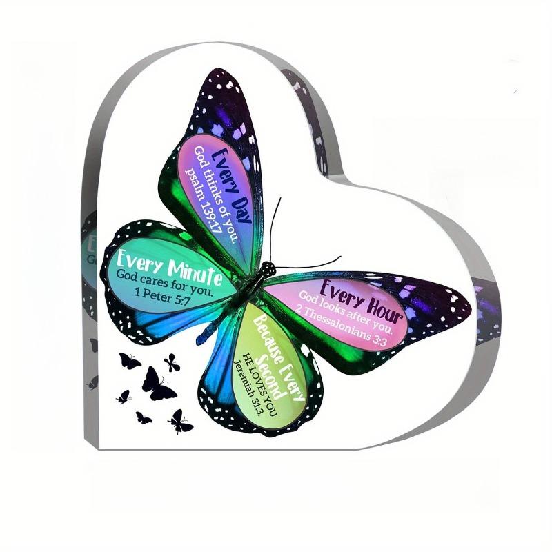 2D Flat, Acrylic Heart Plaque Creative Decoration Sign, Butterfly Pattern Design, Suitable for wall decoration, porch, room, villa, accents Home, Hall