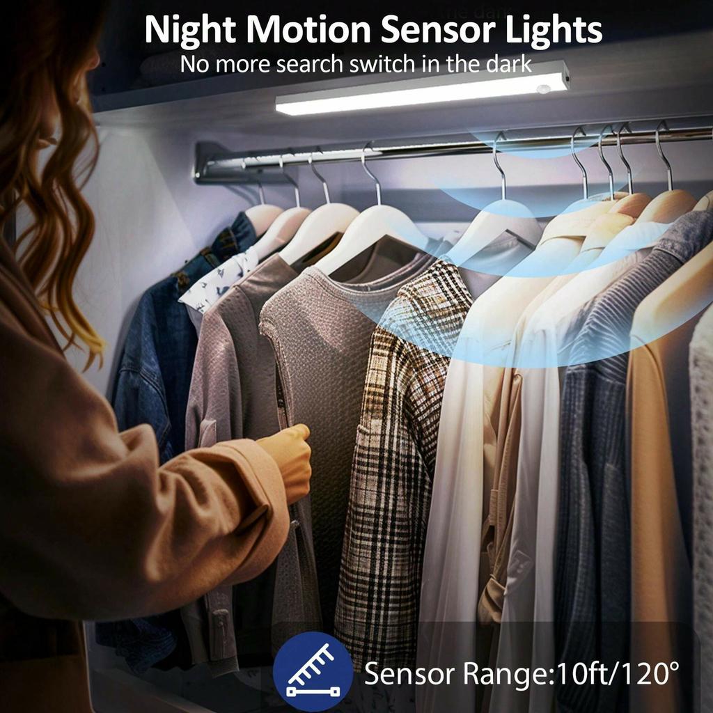 6pc Wireless Rechargeable LED Motion Sensor Cabinet Light - Ideal for Closet, Kitchen, Wardrobe, Stairs - Battery Operated Night
