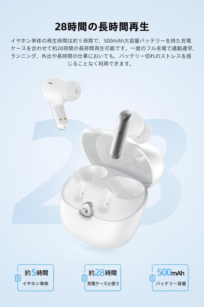 Nakamichi My Music Hue Wireless Bluetooth Three EQ Spatial Gaming Up to 28 Hours of Single Ear Earphones Lavender White Earbuds, 5.4, Modes,