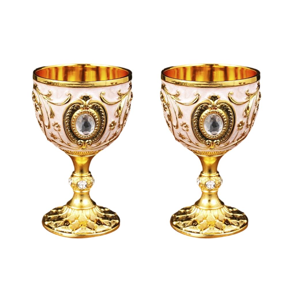 2Pcs Vintage Medieval Goblet Drinking Glass Metal Wine Glass Decoration Drinkware Metal Wine Glass Decoration Drink Cup