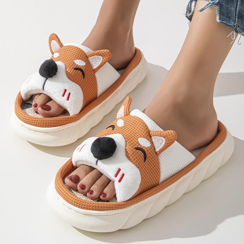 Fashion Cute Cartoon Slippers Women Men Spring Summer Shoes Breathable Cotton Linen Indoor Home Slides Couples House Floor Slipper