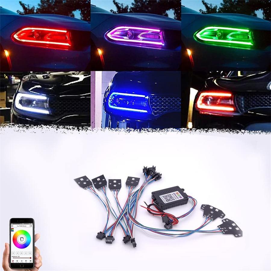 

Car Rgbw Halo Drl Board Headlight Bluetooth Control For 2015-2019 Dodge Charger