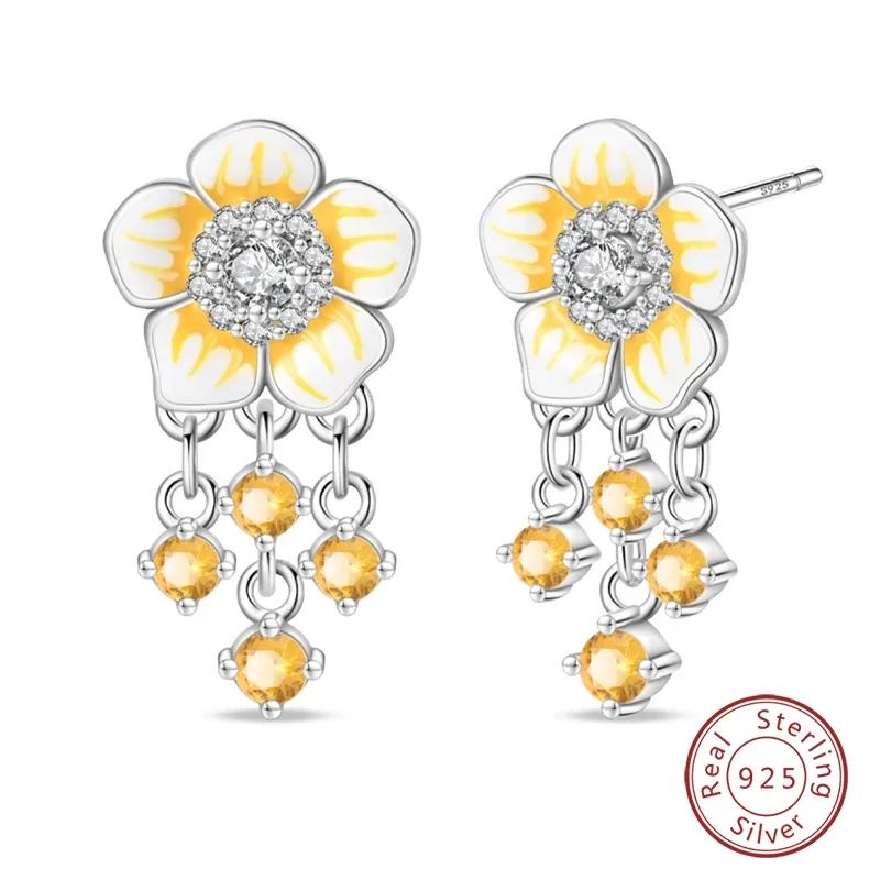 New 925 Silver Bee Butterfly Pink Lily Lotus Earrings for Women Cherry Apple Strawberry Ear Studs Elegant Party Jewelry