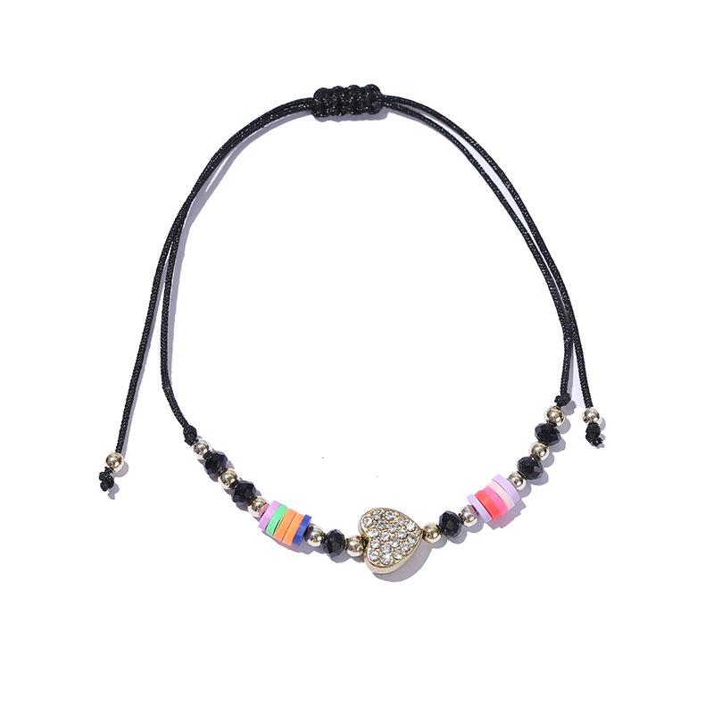 Couple Lovers Beaded Crystal Heart Rope Bracelets Sweet Girls Red Black String Bracelets Gift For Friends Women Wedding Jewelry