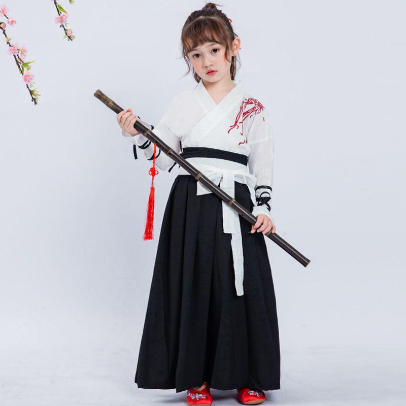 Letnia Sukienka Hanfu w Chińskim Stylu dla Dziewcząt - Elegancka Księżniczka Wróżka z Haftem i Szerokimi Rękawami