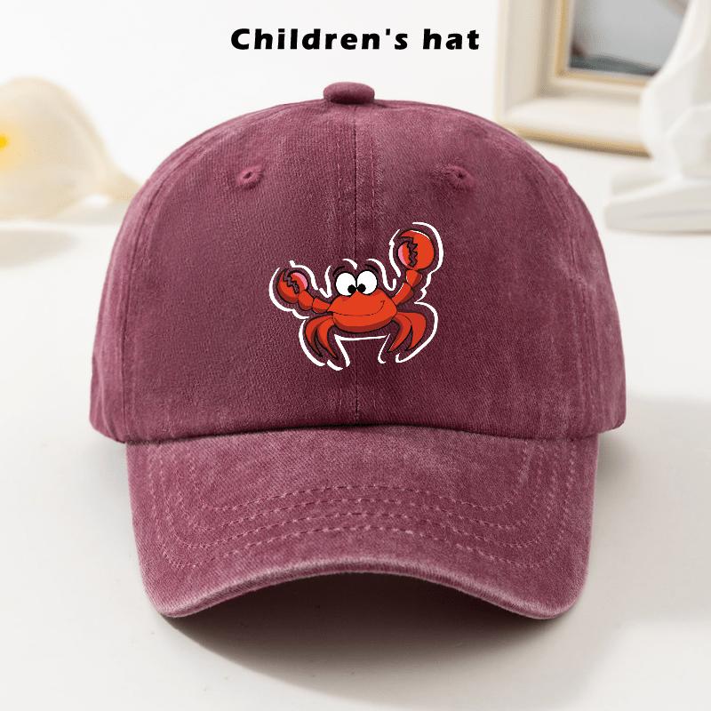Cartoon Crab Graphic Washed Denim Baseball Cap Cute Animal Print Adjustable Outdoor Sun Hat for Teens