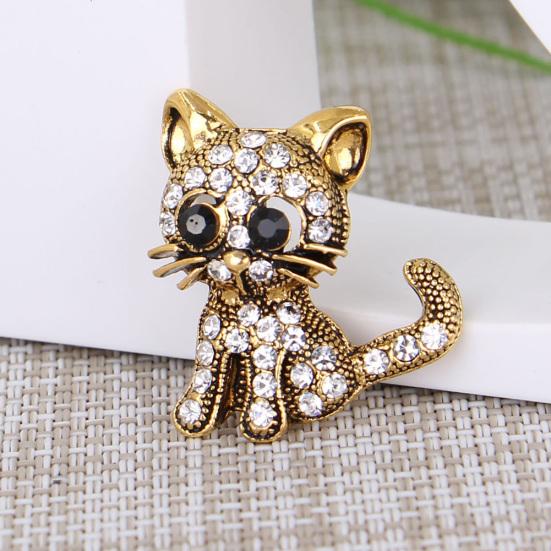 Vintage süße kleine Katze Form Strass Brosche Pin Frauen Kleid Schal Zubehör