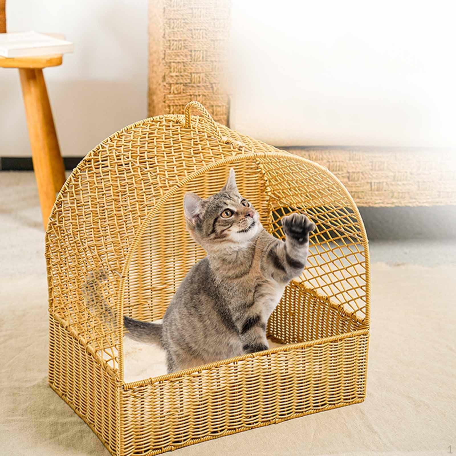 

Cat Bed Made of Artificial Rattan, House, Kennel for Kittens, , Domestic Cats, Small Animals жёлтый