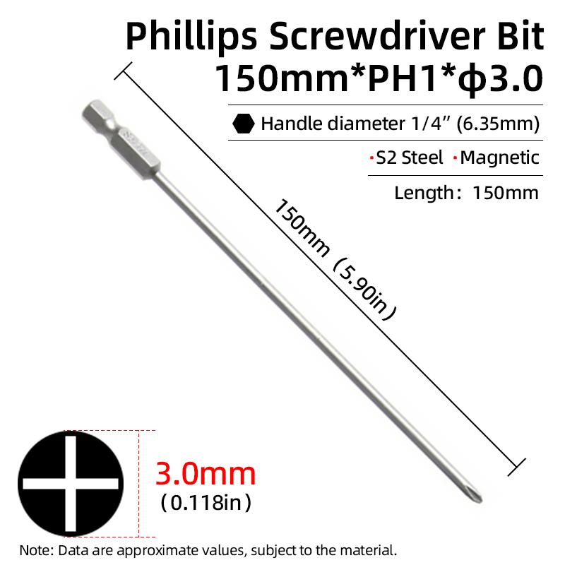 1PC Phillips Screwdriver Bits Cross Head Magnetic Screwdrivers PH00 PH1 PH2 S2 Alloy Steel Hex Shank Hand Tools 50/75/100/150mm