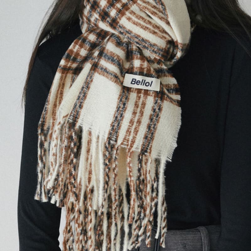 

BELLOL basic tartan check muffler IVORY FREE