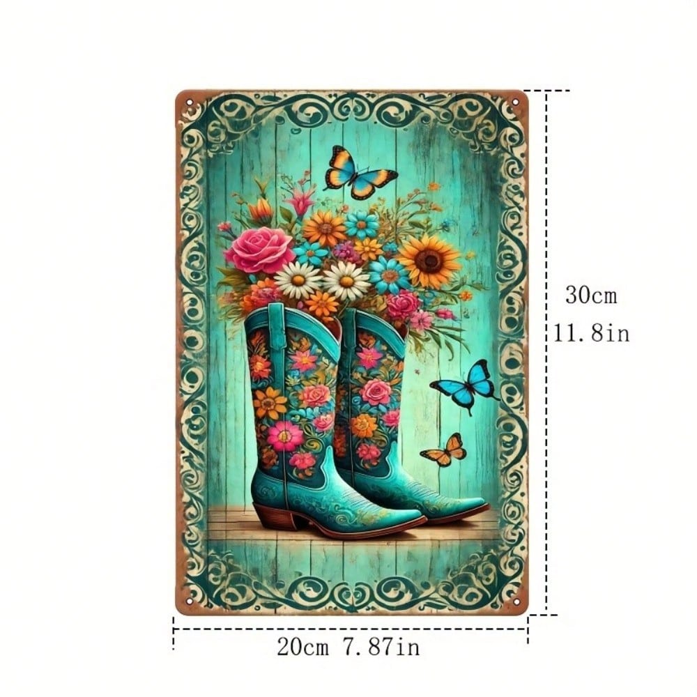 Vintage Cowboy Boots Metal Wall Art 8x12 Inch Rustic Home Decor Tin Sign