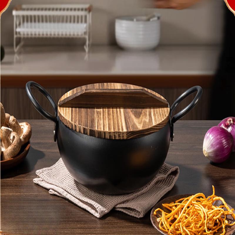 Zhi Shi Non-stick Iron Soup Pot & Wok with Fir Wood Lid