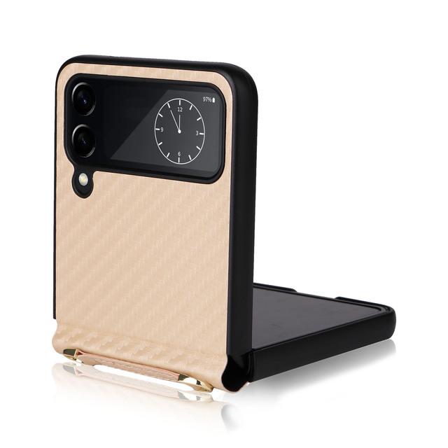 Stoßfestes Schutzcase aus Kohlefaser für Samsung Galaxy Z Flip 4 5g Flip4 Flip 3 Flip3 Zflip3 Schlichte Handyschlaufe Funda Hülle