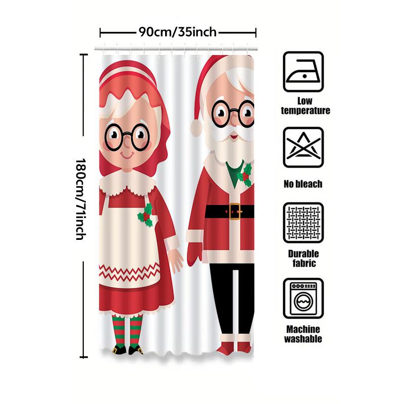 Tu Santa Claus Shower Curtain Christmas Holiday Festive Bathroom Decor Waterproof Backdrop Xmas Home Decoration Pattern Art