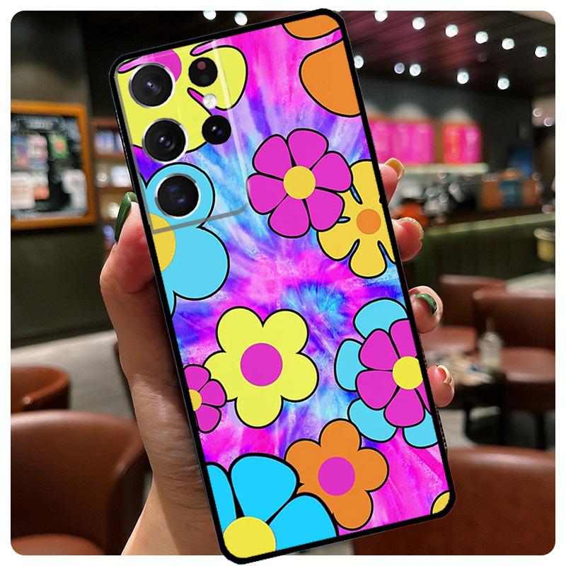 Hippie Daisy Tie-dye Flower Peace Phone Case For Samsung Galaxy S25 S24 S23 S22 S21 S20 Ultra S9 S10 Plus S25 FE S24 FE Cover