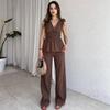 Europa, America, Amazon transfrontalier îmbrăcăminte pentru femei nou set top cu bretele fără mâneci decolteu în V culoare solidă pantaloni drepți cu buzunar